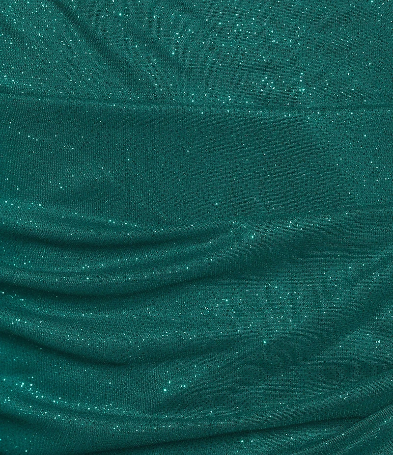 Jump Sleeveless Glitter Spaghetti Rhinestone Strap Drape Bodice Gown