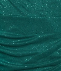 Jump Sleeveless Glitter Spaghetti Rhinestone Strap Drape Bodice Gown