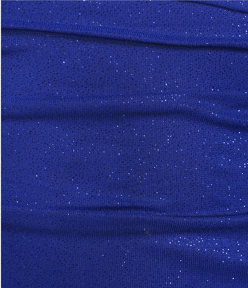 Jump Sleeveless Glitter Straight Neckline Shirred Mini Dress