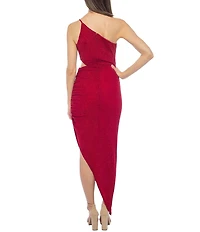 Jump Sleeveless One Shoulder Metallic Knit Asymmetric High-Low Hem Dress