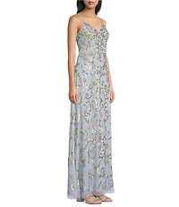 Jump Sleeveless Sequin Embellished Floral Mesh V-Neck Dress