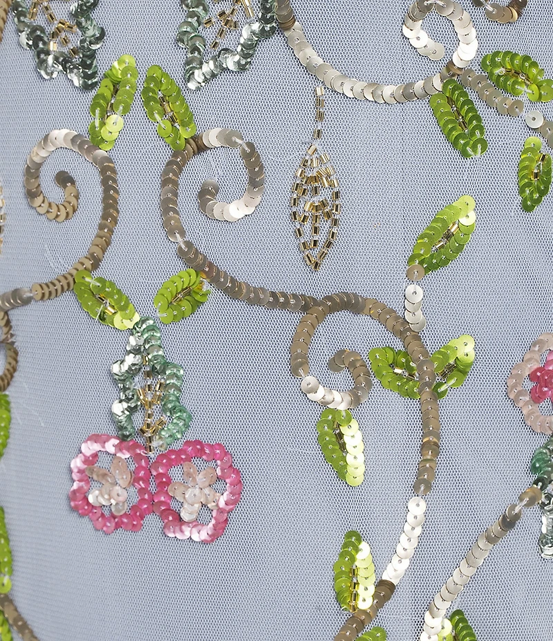 Jump Sleeveless Sequin Embellished Floral Mesh V-Neck Dress