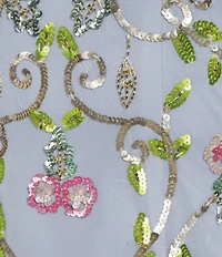 Jump Sleeveless Sequin Embellished Floral Mesh V-Neck Dress