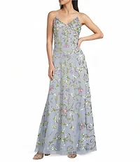 Jump Sleeveless Sequin Embellished Floral Mesh V-Neck Dress