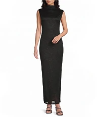 Jump Sleeveless Sequin Mock Neck Side Slit Maxi Dress