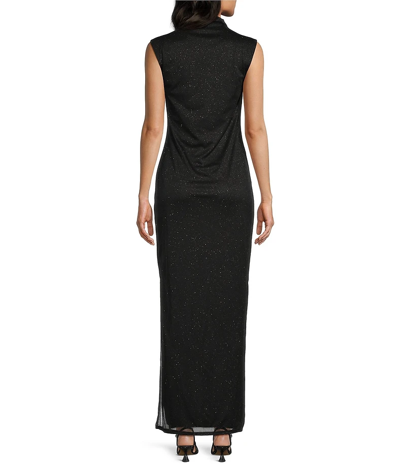 Jump Sleeveless Sequin Mock Neck Side Slit Maxi Dress