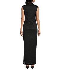 Jump Sleeveless Sequin Mock Neck Side Slit Maxi Dress