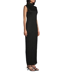 Jump Sleeveless Sequin Mock Neck Side Slit Maxi Dress