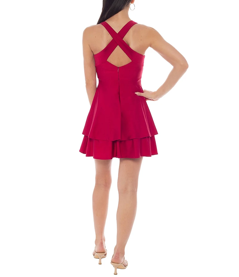 Jump V-Neck Power Sateen A-Line Dress