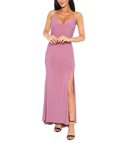 Jump V-Neck Sleeveless Side Slit Long Gown