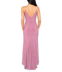 Jump V-Neck Sleeveless Side Slit Long Gown