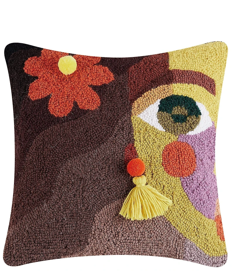 Jungalow Gem with Tassel & Pom Poms Hooked Wool Pillow