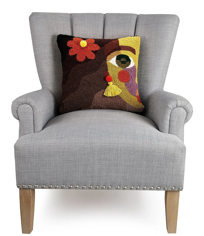 Jungalow Gem with Tassel & Pom Poms Hooked Wool Pillow