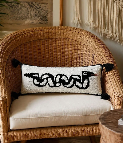 Jungalow SSSSNAKE Hand-Hooked Wool Tassel Lumbar Throw Pillow