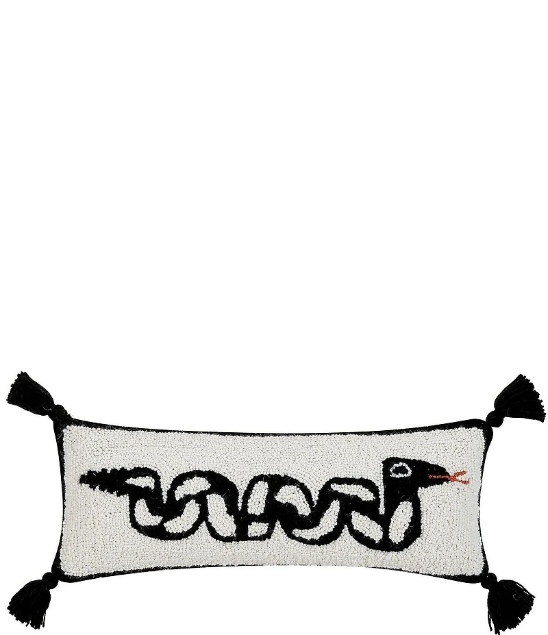Jungalow SSSSNAKE Hand-Hooked Wool Tassel Lumbar Throw Pillow