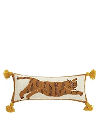Jungalow Tiger with Tassels Hooked Wool Pillow