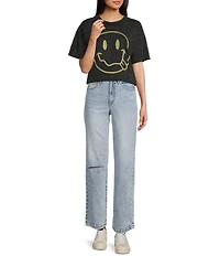 Junk Food Crewneck Short Sleeve Tongue Out Smiley T-Shirt