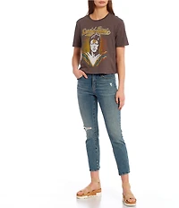 Junk Food David Bowie Cropped Glitter Graphic T-Shirt