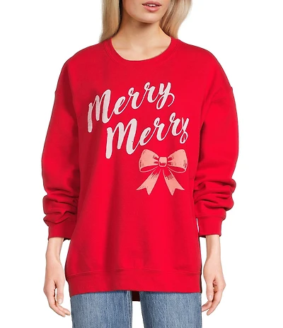 Junk Food Merry Merry Long Sleeve Fleece Sweatshirt