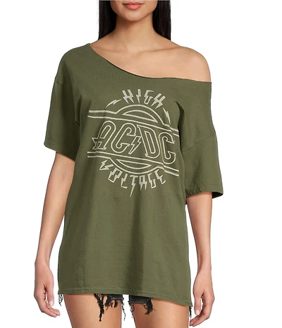 Junk Food Off The Shoulder Short Sleeve ACDC High Voltage T-Shirt