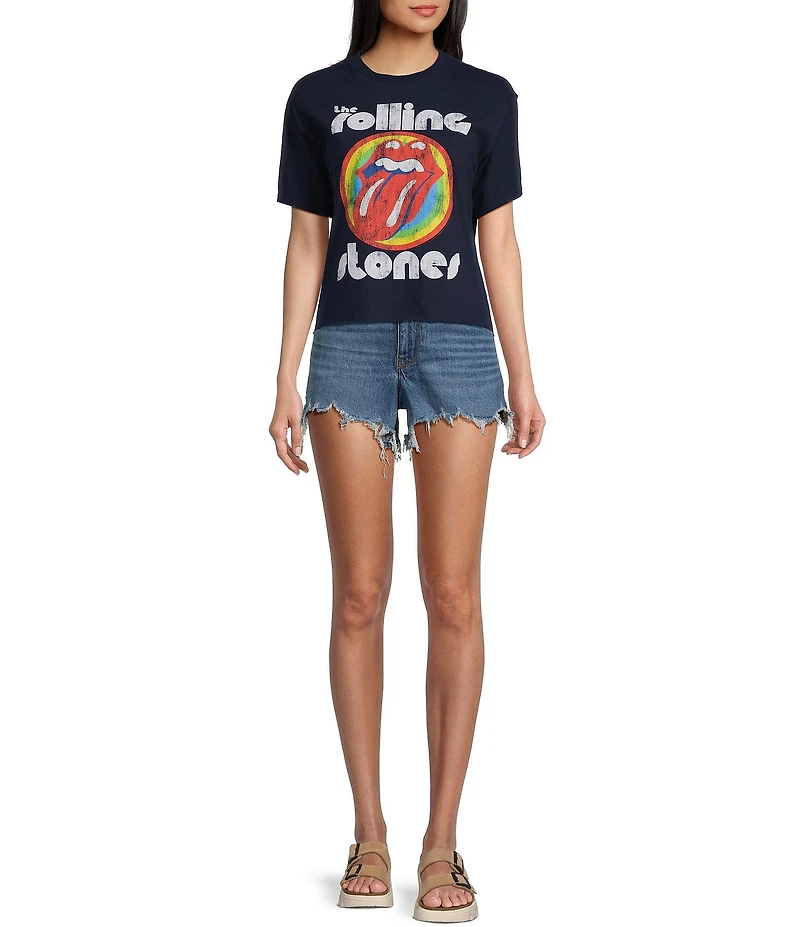 Junk Food Short Sleeve Crewneck Rolling Stones Raw Edge Graphic T-Shirt