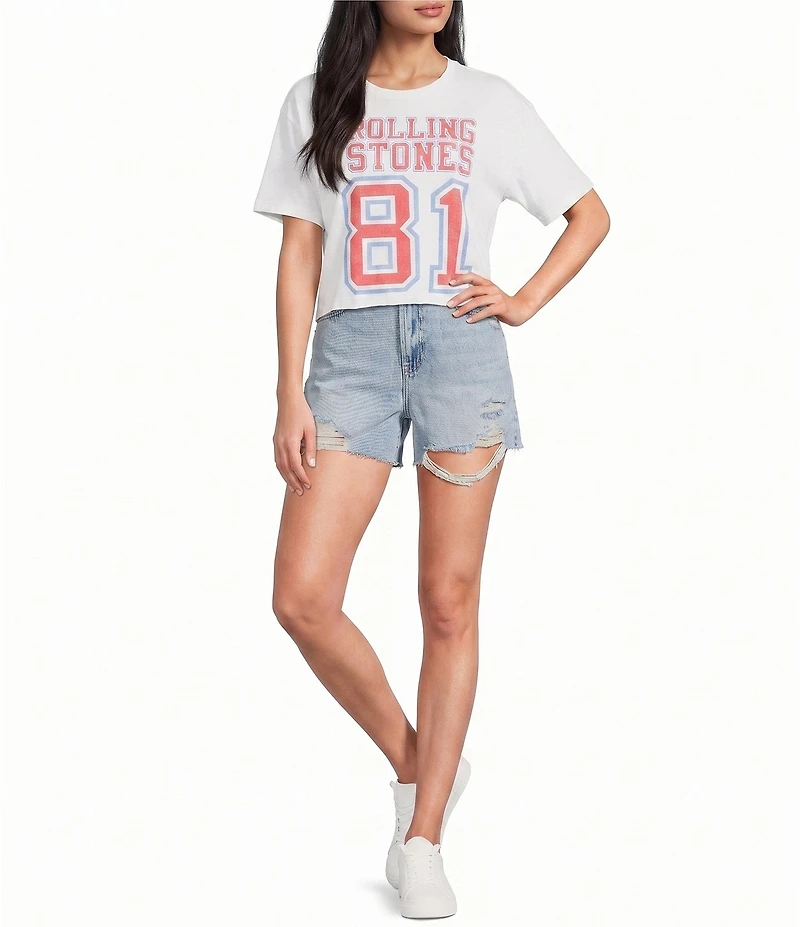 Junk Food The Rolling Stones Cropped Raw Edge Tee