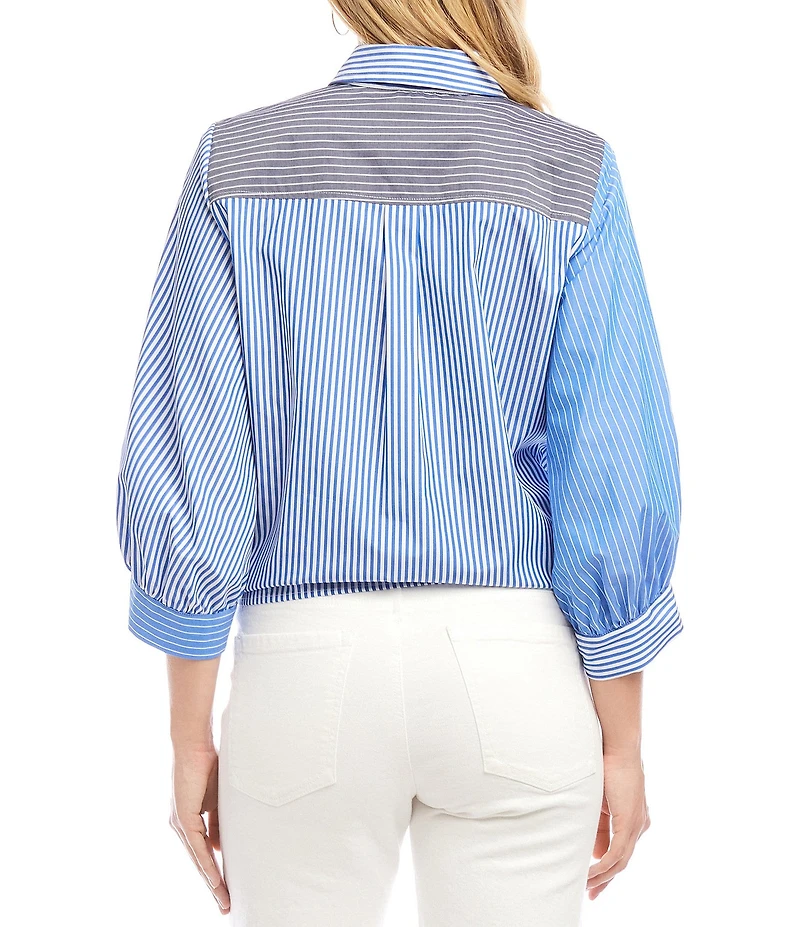 Karen Kane 3/4 Blouson Sleeve Mixed Stripe Tie-Front Top