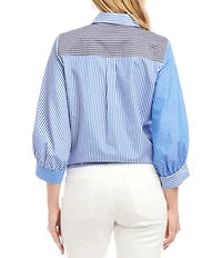 Karen Kane 3/4 Blouson Sleeve Mixed Stripe Tie-Front Top