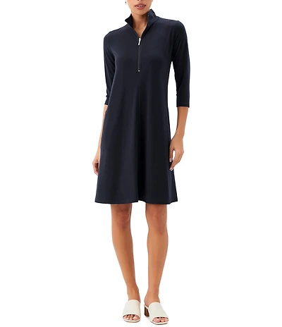 Karen Kane 3/4 Sleeve Zip-Up Travel Jersey A-Line Dress