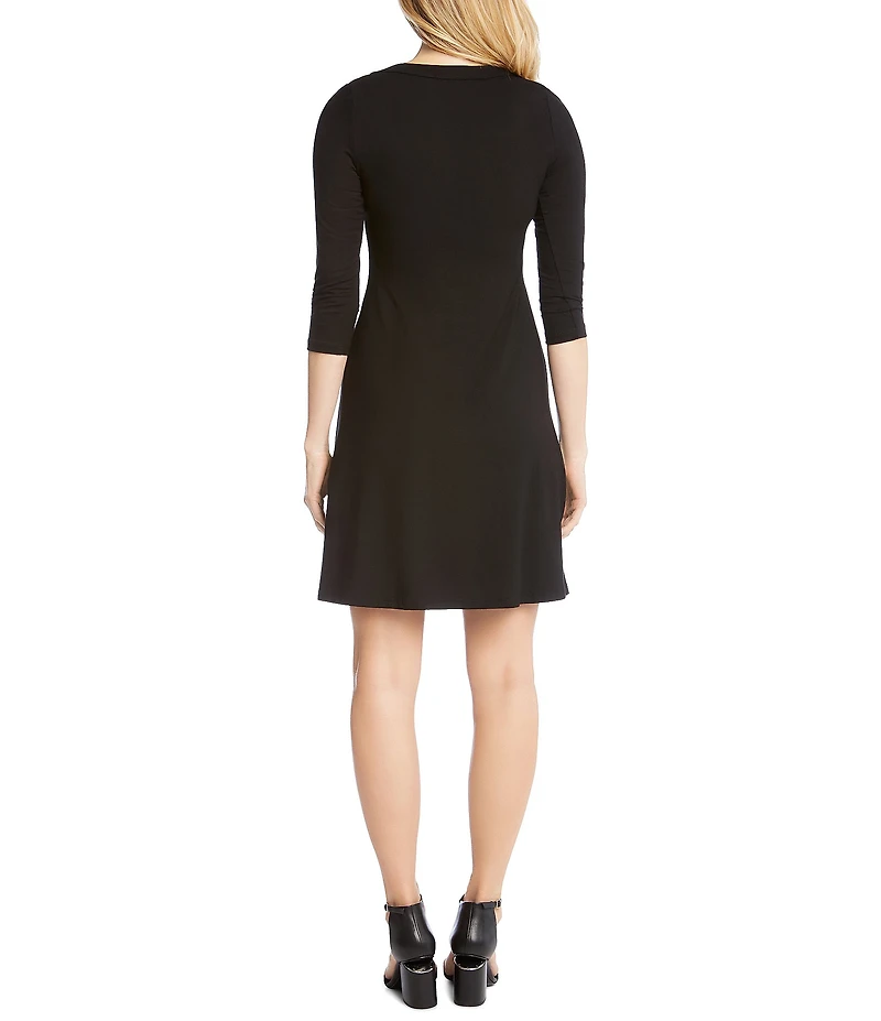 Karen Kane Scoop Neck 3/4 Sleeve Fit and Flare Knit Dress