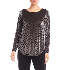 Karen Kane Abstract Zebra Velvet Burnout Scoop Neck Long Sleeve Top