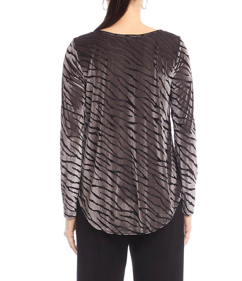 Karen Kane Abstract Zebra Velvet Burnout Scoop Neck Long Sleeve Top