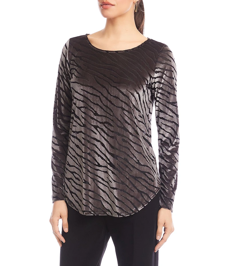 Karen Kane Abstract Zebra Velvet Burnout Scoop Neck Long Sleeve Top
