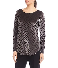 Karen Kane Abstract Zebra Velvet Burnout Scoop Neck Long Sleeve Top