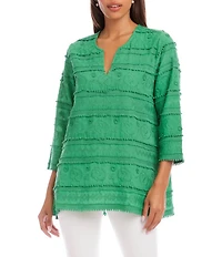 Karen Kane All Over Embroidered Split V-Neck 3/4 Sleeve Tunic
