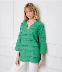 Karen Kane All Over Embroidered Split V-Neck 3/4 Sleeve Tunic