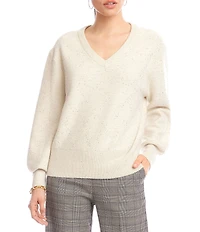 Karen Kane Allover Sequin Knit V-Neck Long Sleeve Top