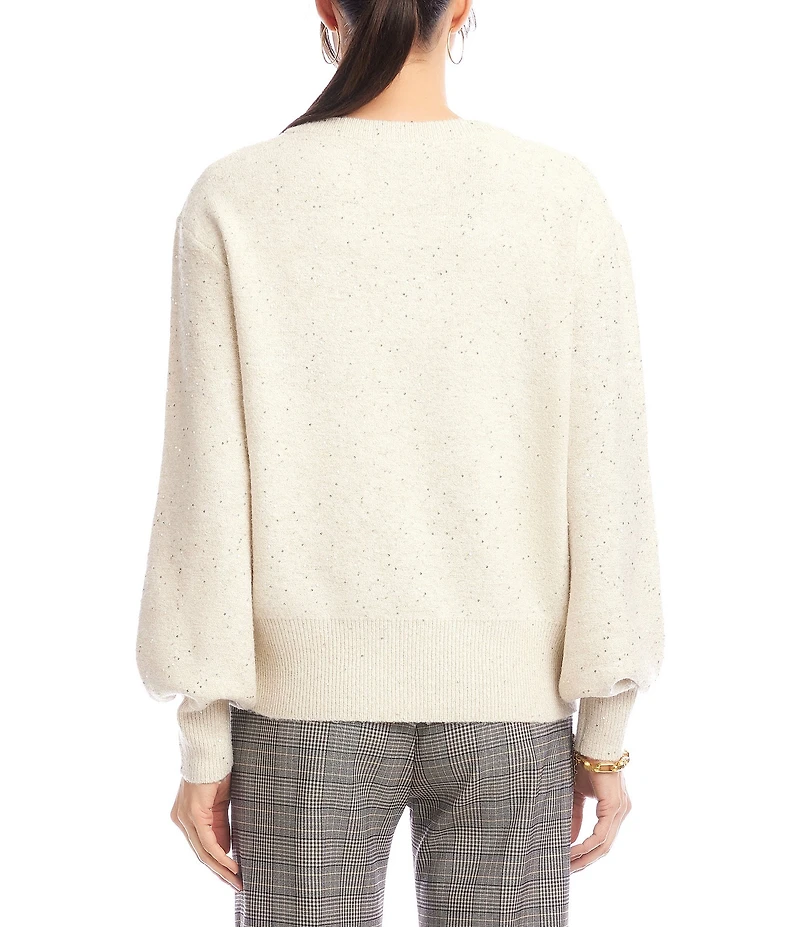 Karen Kane Allover Sequin Knit V-Neck Long Sleeve Top