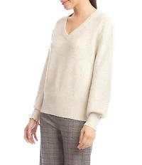 Karen Kane Allover Sequin Knit V-Neck Long Sleeve Top