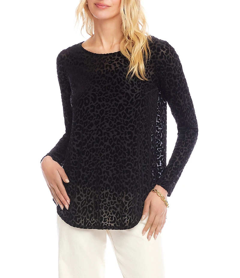 Karen Kane Animal Velvet Burnout Long Sleeve Shirttail Top