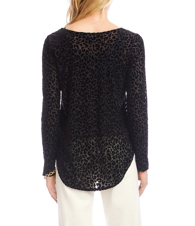 Karen Kane Animal Velvet Burnout Long Sleeve Shirttail Top