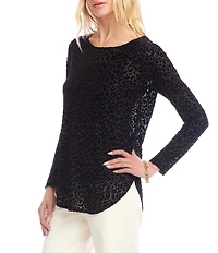 Karen Kane Animal Velvet Burnout Long Sleeve Shirttail Top