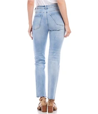 Karen Kane Ankle Length Raw Hem Straight Leg High Rise Stretch Denim Jeans