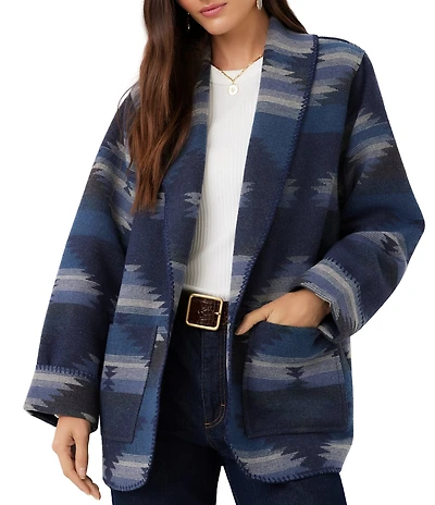 Karen Kane Blanket Geometric Long Sleeve Open Front Ranch Jacket