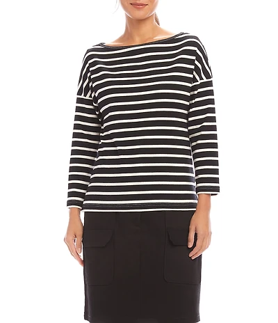 Karen Kane Boat Neck 3/4 Sleeve Striped Tee