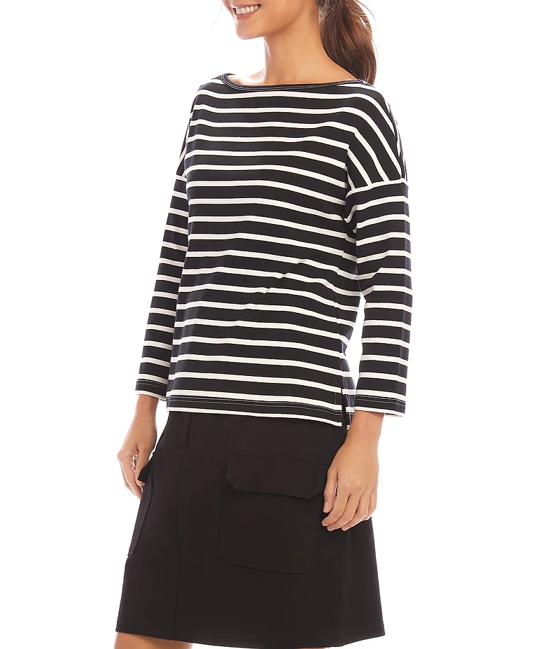 Karen Kane Boat Neck 3/4 Sleeve Striped Tee