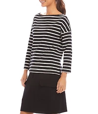 Karen Kane Boat Neck 3/4 Sleeve Striped Tee