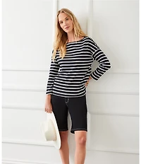 Karen Kane Boat Neck 3/4 Sleeve Striped Tee