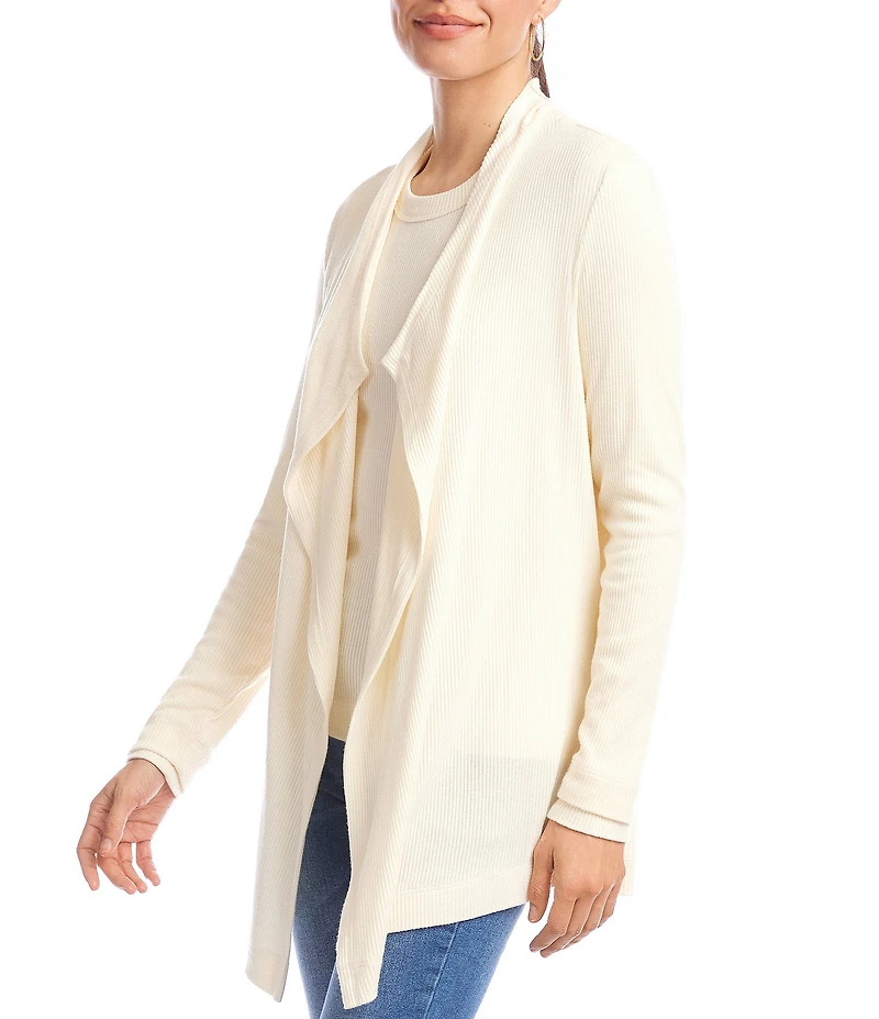 Karen Kane Brushed Ribbed Draped Long Sleeve Open Front Cardigan