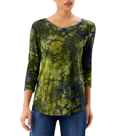 Karen Kane Burnout Jacquard Scoop Neck 3/4 Sleeve Top